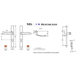 MS Beschläge Langschild Schmalrahmengarnitur 92mm Braun Drücker/Drücker 87-102mm Kernziehschutz