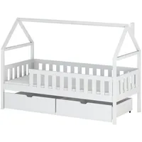 Mirjan24 Hausbett, Weiß, Holz, Kiefer, 2 Schubladen, Rechteckig, 80x180 cm, FSC 100%, Kinder- & Jugendzimmer, Kindermöbel, Kinderbetten, Hausbetten