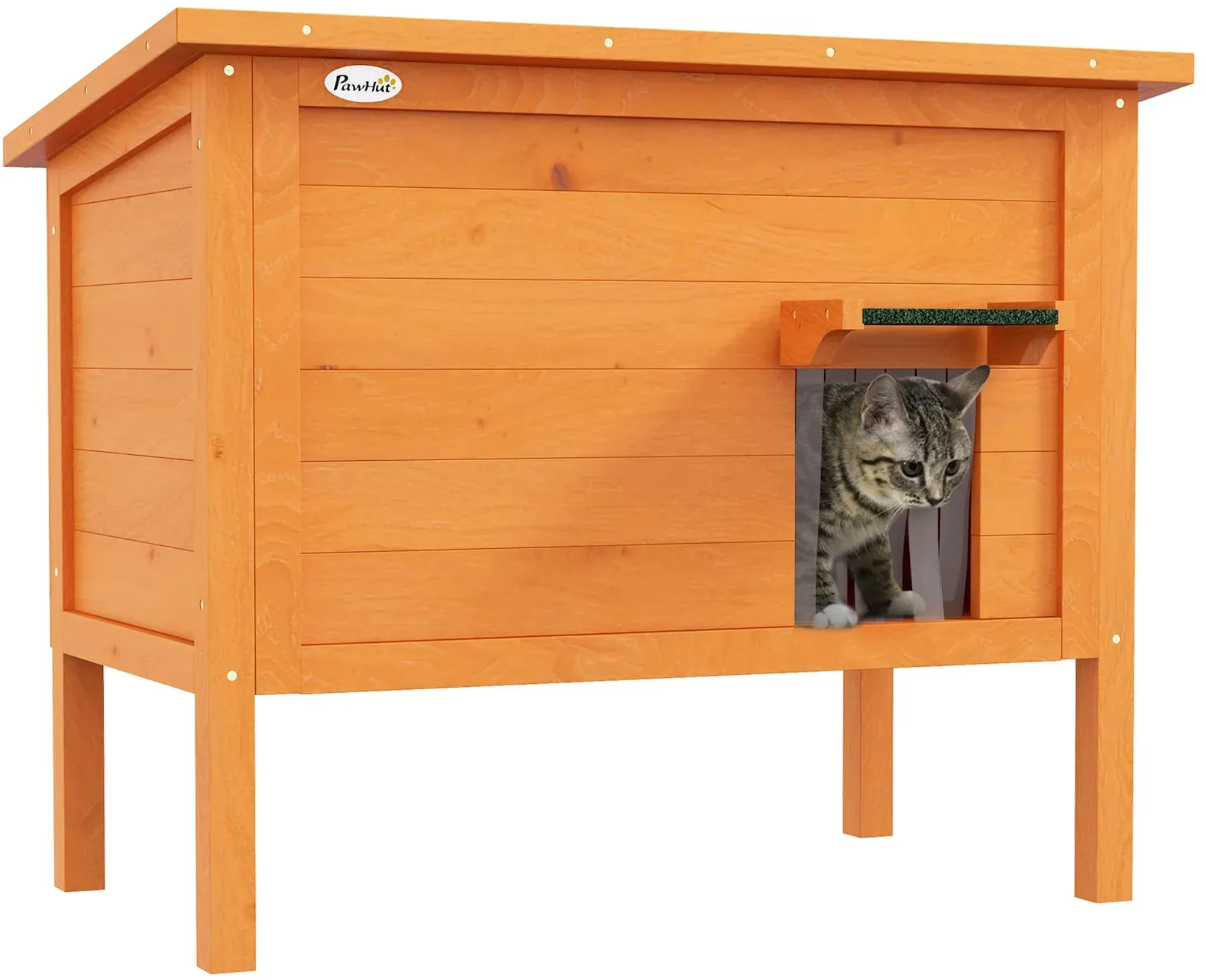 PawHut Katzenhütte mit Dach und Katzenklappe orange 85L x 50B x 68,5H cm