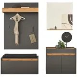 furn.design Garderobe Set 5-teilig in grau matt und Wotan Eiche Garderobenkombination 190 x 200 cm,