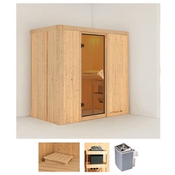 Karibu Sauna Vada, BxTxH: 196 x 118 x 198 cm, 68 mm, (Set) 9 KW-Ofen mit integrierter Steuerung beige