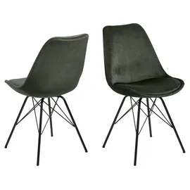 AC Design Furniture Emanuel Esszimmerstühle 2er Set, B: 48,5 x H: 85,5 x T: 54 cm, Waldgrün/Schwarz, Samt/Metall, 2 Stk