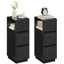 VASAGLE Schmaler Nachttisch 2er Set mit Schubladen ebenholzschwarz