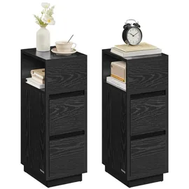 VASAGLE Schmaler Nachttisch 2er Set mit Schubladen ebenholzschwarz