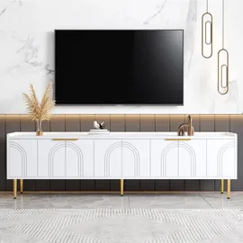 Okwish TV-Lowboard 170x35x47,5 cm Weiß Metall/MDF/Holzwerkstoff