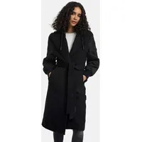Marikoo Damen, Winterjacke "Tjadee", Langer Wickelmantel Taillierungsband, Kapuze über Knöpfe abnehmbar, Warme Jacke Frauen - N016 L, schwarz, - L