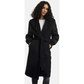 Marikoo Damen, Winterjacke "Tjadee", Langer Wickelmantel Taillierungsband, Kapuze über Knöpfe abnehmbar, Warme Jacke Frauen - N016 L, schwarz, - L