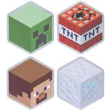 Paladone Minecraft Metall-Untersetzer mit Korkrückseite - Set aus 4 - Steve, Creeper, Diamanterz, TNT Block - Offizielles Geschenk & Deko für Minecraft-Fans