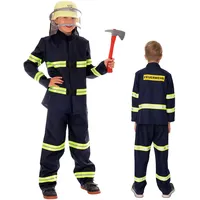 Magicoo Feuerwehr Kostüm für Kinder Jungen inkl. Bluse & Hose dunkelblau - Gr 92 bis 140 - Feuerwehrkostüm Feuerwehrmann Kind Fasching Karneval (92-104)