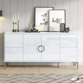 Okwish Sideboard 150 x 59,5 x 38 cm Hochglanz Weiß
