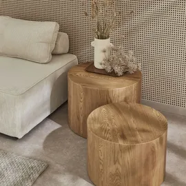 sweeek 2er-Set runde Couchtische mit Eichenholz-Look - Sylva