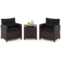Costway Rattanmöbel Set 3-tlg. Schwarz/Braun