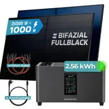 sunniva  Balkonkraftwerk Full Black Bifazial 1000 W inkl. 2,56 kWh Speicher + 2 x 500 W N-Typ Glas-Glas Bifacial Module