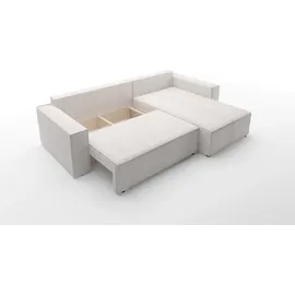 Fun Möbel Ecksofa Schlafsofa Sofa CONOR Stoff Dunkelbeige Ottomane Rechts