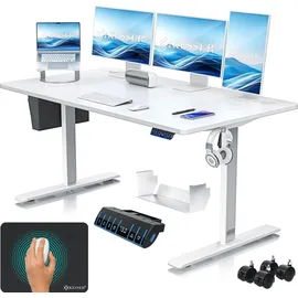 Kesser KESSER® Schreibtisch elektrisch & Ergonomisch Stehen & Sitzen 3-Memory 360° Rollen USB-Ladeanschluss 160x70cm Weiß | Weiß