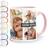 SpecialMe Tasse personalisiert Foto-Collage Text Fototasse bis zu 7 Fotos Fotogeschenk Kaffeetasse Bild selbst gestalten weiss-innen-rosa standard