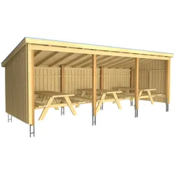 Gartenhaus PLUS "Nordic", beige (natur), Holz, Gartenhäuser, Picknickhütte 14 m2 inkl. Picknicktische, Dachpappe/Aluleisten/H-Füße