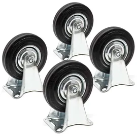 Wiltec Bockrollen Set 4x Transportrolle Ø125mm mit Vollgummirad, Metallfelge und Anbauplatte bis 100kg pro Rad, Apparaterollen Möbelrollen leiser...
