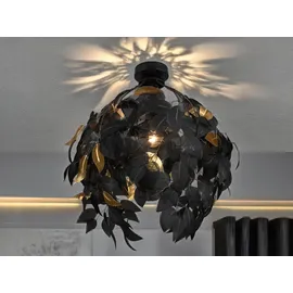 meineWunschleuchte Ausgefallene LED Deckenleuchte Blätter Lampenschirm in Schwarz Gold, Wohnzimmer