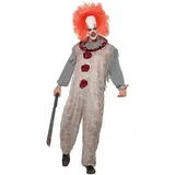 Smiffys Vintage-Clown-Kostüm, Grau & Rot, mit Overall & Halskrause