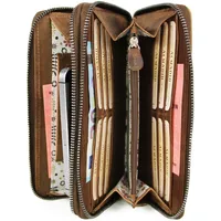 ALMADIH Große Leder Damen Portemonnaie mit Handyfach und Handgelenkschlaufe - Doppelter Reißverschluss, 12 Kartenfächer, RFID Schutz, Münzfach - Geldbeutel Geldbörse Brieftasche braun (Giana Vintage)