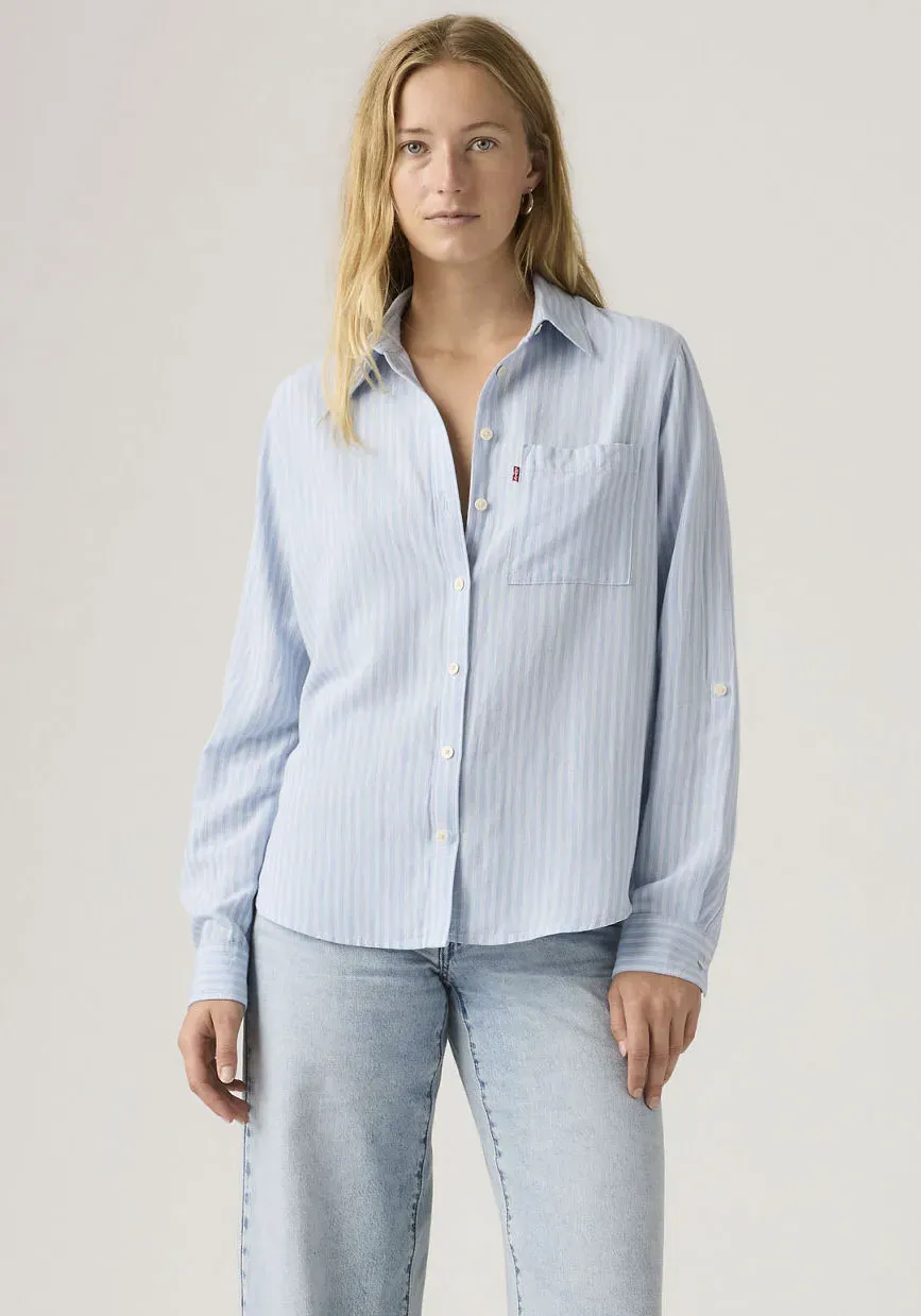 Hemdbluse LEVI'S, Damen, Gr. M (38), blau (cannita stripe kentucky blau), Web, Obermaterial: 50% Viskose, 40% Baumwolle, 10% Leinen, unifarben, regular fit normal, Manschette, Blusen Hemdbluse, mit Brusttasche