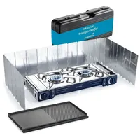 Skandika Gaskocher Brann 2-flammig im Set, robuster Campingkocher für Gaskartuschen MSF-1A 227 g, Edelstahl, stufenlos regulierbar, Piezo-Anzünder, Kunststoff-Koffer | Camping Grill