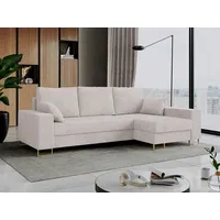 MKS MEBLE Cord Ecksofa - L-Form Cord Sofa mit Schlaffunktion - Wohnlandschaft L Form, Ecksofa mit Schlaffunktion und Bettkasten, Schlafsofa mit Bettkasten, Couch mit Schlaffunktion - Weiß Dorian