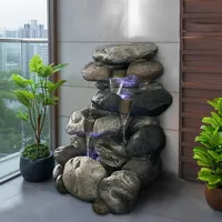 Köhko Gartenbrunnen Kieselstein mit 4X LED Beleuchtung
