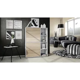 Vladon Highboard 79 x 105,5 x 35,5 cm Weiß matt / Eiche sägerau