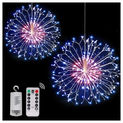 Rosnek LED-Lichterkette Feuerwerk, 198LEDs, Wasserdicht, Timer, Für Hochzeit Weihnachtsdeko, Fernbedienung, Kupferdraht, Batterie