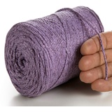 MeriWoolArt® Metallische Makramee Garn 2mm x 225m Farbig für Schnur Schmuckherstellung, Makramee Accessoires Schmuck - Boho Makramee Seil Garn - Glanz Lurex Recyceltes Baumwollgarn (Lurex Lavender)