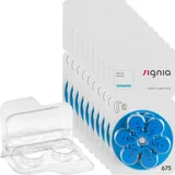 60 Siemens Signia Hörgerätebatterien PR44 blau 675 + Transportbox f. 2 Zellen