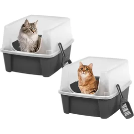 Iris Ohyama Katzenklo offen, bis 7 kg, 2er-Satz, Grau, ohne Deckel, Katzentoilette, hoher Abnehmbarer Rand, Für große Katzen, Kätzchen, Toilet, XXL Toilette, BPA-frei, Cat Litter Box, CLH-12
