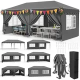 Pavillon 3x6 Wasserdicht Stabil,Faltpavillon 3x6,Gartenzelt mit 6PCS Seitenteilen,UV-Schutz 50+,Partyzelt 420D Oxford, Winterfest Gartenpavillon Höhenverstellbar,Pavillon für Hochzeiten, Markt,Grau