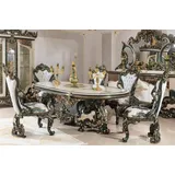 Casa Padrino Esszimmer-Set Luxus Barock Esszimmer Set Weiß / Grün / Gold - 1 Barock Esstisch & 6 Barock Esszimmerstühle - Barock Esszimmer Möbel - Luxus Möbel im Barockstil - Edel & Prunkvoll - Luxus Qualität