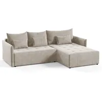 Ecksofa Leno L mit Schlaffunktion und Bettkasten - L-Form Couch, Polstersofa, Schlafsofa, Sofagarnitur - Velours Stoff (Beige (Paros 02))