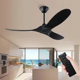 XSGDMN Industrielle Vintage Deckenventilator,Deckenventilator mit Fernbedienung,Holz leise ohne Beleuchtung,Intelligente Zeiteinstellung,Kann im Winter und Sommer verwendet werden (132CM, Schwarz)