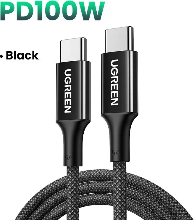 UGREEN USB 2.0 100W geflochtenes Kabel, schwarz, 1 m, kompatibel mit MacBook Pro/Air, HP Laptops, Dell, Asus, Lenovo Laptops, MateBook, iPhone 16/16 Pro/15, Galaxy S24/S23