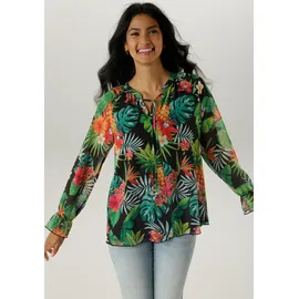 Aniston SELECTED ANISTON SELECTED, Schlupfbluse mit blickdichtem Jerseyfutter blau|bunt|gelb|grün|lila|rosa|rot 40, EU