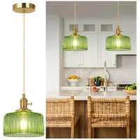 Rosnek Pendelleuchte Vintage LED Glas Hängelampe mit E27 Fassung und Glühbirne, LED wechselbar, Höhenverstellbar Warmweiße Hängeleuchte für Esstisch grün