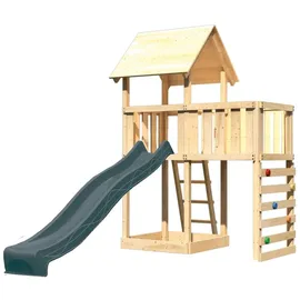 Karibu Kinderspielturm Lotti mit Rutsche und Kletterwand Fichtenholz naturbelassen