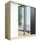 A&J MöbelLand Schiebetürenschrank DUO 200 x 215 x 59,5 cm Weiß/Schwarz