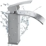 ZEUOPQ Waschtischarmatur Waschtischarmatur Wasserhahn Bad Wasserfall Wasserhahn Mischbatterie Waschtischarmatur aus Edelstahl Ventilkern aus Keramik Geräuscharm silberfarben