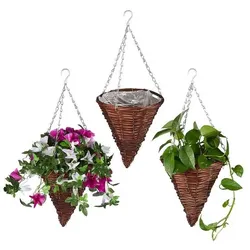 relaxdays 3er-Set Blumenampeln geflochten