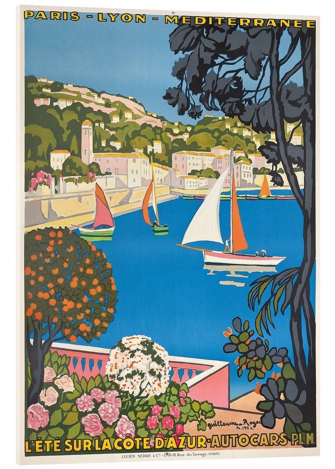 Posterlounge Acrylglasbild Guillaume G. Roger, Sommer an der Côte d'Azur, 1926, Badezimmer Maritim Illustration 70 cm x 90 cm