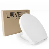 LUVETT WC-Sitz Premium, Softclose, Absenkautomatik, Sanitär, Oval D-Form Eckig (Inklusive 3 Befestigungsarten), mit Absenkautomatik, Wrap-Over, Duroplast, Deutsche Markenqualität weiß Oval | 37.5 cm x 43.6 cm
