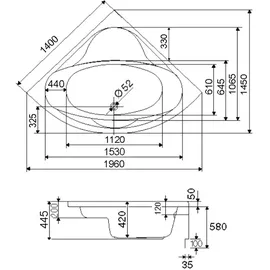 Schulte Coralia Eckbadewanne 140 x 140 cm (inkl. Wannenträger und Ablauf)