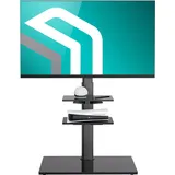 ONKRON TV Bodenständer für 32-65 Zoll TVs bis 30 kg - TV Standfuss schwenkbar, höhenverstellbar max VESA 600x400 Fernseher Ständer mit 2 Ablagen, TV Stativ aus gehärtetem Glas Schwarz TS5550-B