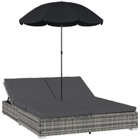 DOTMALL Sonnenschirm Outdoor-Loungebett mit Sonnenschirm Poly Rattan grau